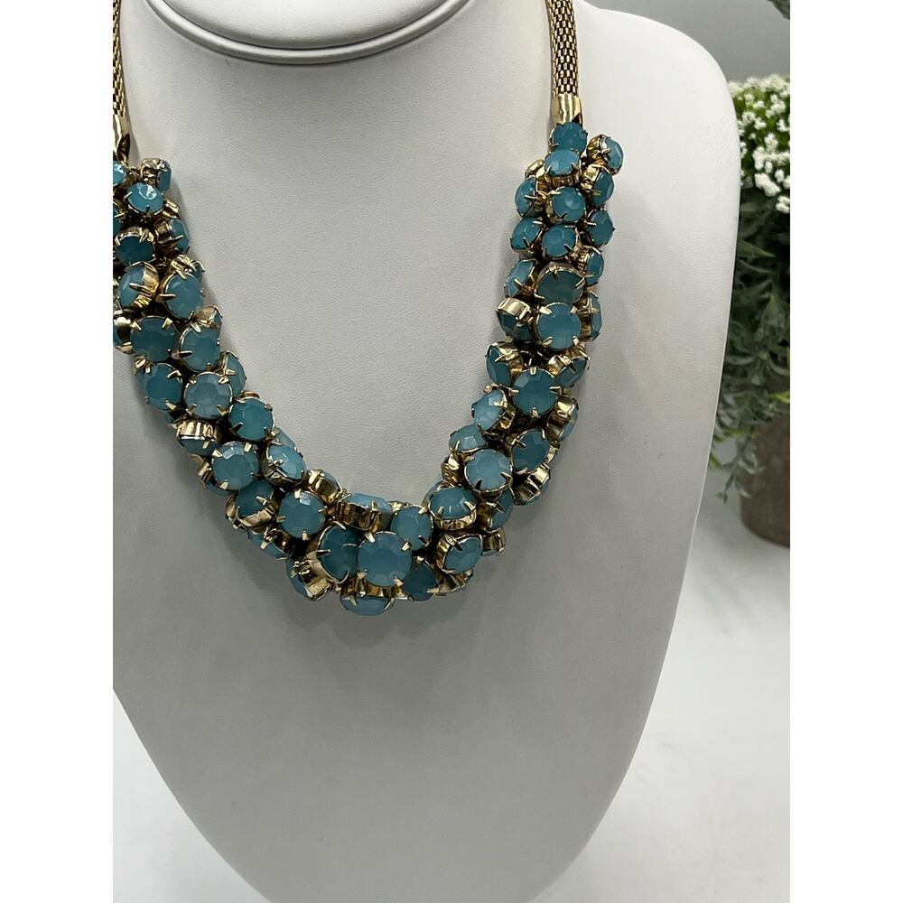 Gold Tone Rope Chain Prong Set Faceted Blue‎ Rhinestone Necklace - Picture 4 of 9